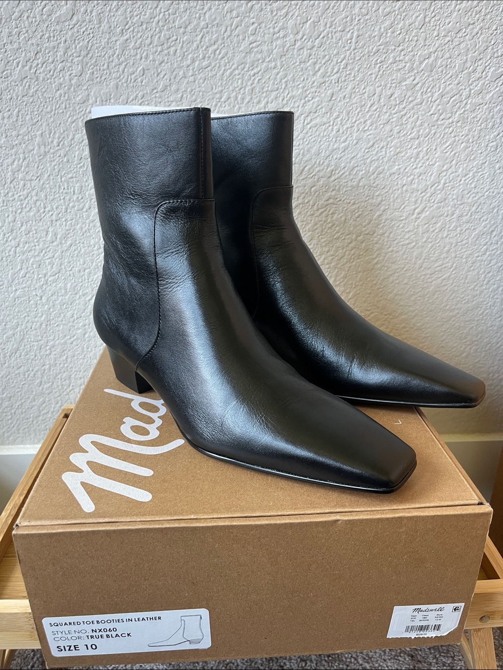 Madewell Black Lexie Leather Squared-Toe Ankle Booties